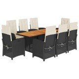 Set mobilier de gradina cu perne, 9 piese, negru, poliratan