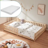 Pat copii Montessori Tanna 140x200 cm cu saltea, lemn natur