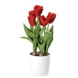 Cumpara ieftin Lalele artificiale rosii in ghiveci ceramica 15 x 49 cm