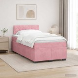 Cumpara ieftin Pat box spring cu saltea si LED Roz 120 x 190 cm Catifea