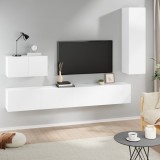 Set dulap TV, 4 piese, alb, lemn prelucrat