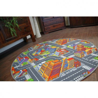 Covor copilăresc Strazi BIG CITY rotund gri, cerc 100 cm foto