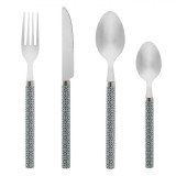 Set Tac&acirc;muri, 12 Buc, Oțel Inoxidabil, M&acirc;ner Plastic Gri Cu Modele Albe, Oem