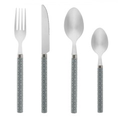 Set Tac&acirc;muri, 12 Buc, Oțel Inoxidabil, M&acirc;ner Plastic Gri Cu Modele Albe