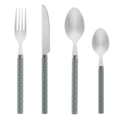 Set Tac&amp;acirc;muri, 12 Buc, Oțel Inoxidabil, M&amp;acirc;ner Plastic Gri Cu Modele Albe foto