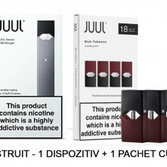 Kit construit Juul Dispozitiv Negru + 1 pack(4 capsule) Rich Tobacco 18mg/ml