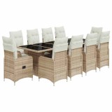 Cumpara ieftin Set bistro de gradina, 11 piese, cu perne, bej, poliratan