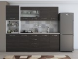 Bucatarie Laura 240, Soldat, Cu vitrina, Wenge, Blat termic travertin