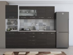 Bucatarie Laura 240, Soldat, Cu vitrina, Wenge, Blat termic travertin