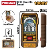 Multimetru Digital Profesional 1000V INGCO DM110004, TRMS 9999 counts, ecran color VA, AC/DC, 10A, temperatura -40&deg;C ~ 1000&deg;C, NCV, SMART, functie com