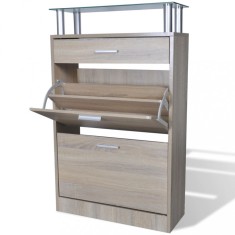 vidaXL Pantofar cu sertar și un raft din sticlă, lemn, aspect stejar 241245