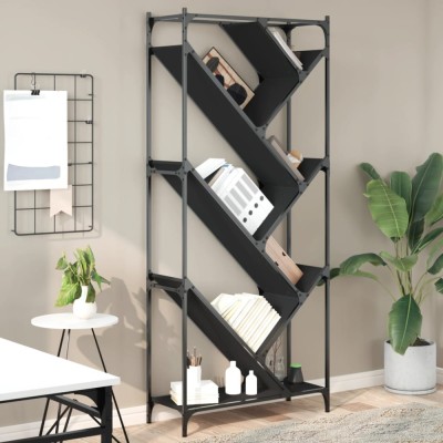 vidaXL Bibliotecă, negru, 79x30x180 cm, lemn prelucrat și metal foto