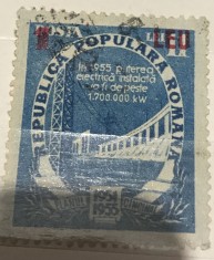 Timbre Romania Timbru Supratipar RPR 11 lei 1 leu 1955