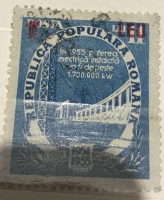 Timbre Romania Timbru Supratipar RPR 11 lei 1 leu 1955 foto