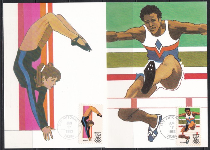 SUA 1983 - Jocurile Olimpice - Los Angeles, 4 Cartoane Filatelice, 2 Poze