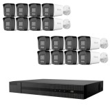 Sistem supraveghere video IP HiLook 16 camere 6MP pentru curte,depozite si spatii comerciale,Iluminare duala 30m,Microfon si difuzor,Alarma activa,Det