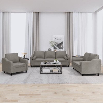 Gossi set de canapele cu perne, 3 piese, gri taupe, textil foto