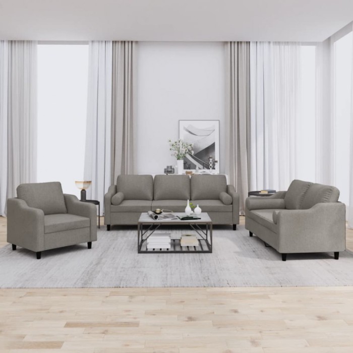 Gossi set de canapele cu perne, 3 piese, gri taupe, textil
