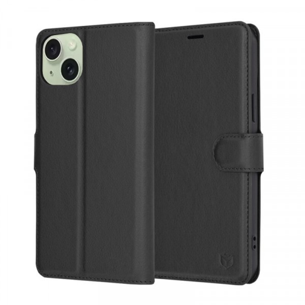 Husa pentru Apple iPhone 15 Plus, Techsuit, Leather Folio, Neagra