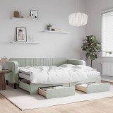 Cumpara ieftin Pat de zi cu extensie și sertare, gri deschis 90x200 cm catifea