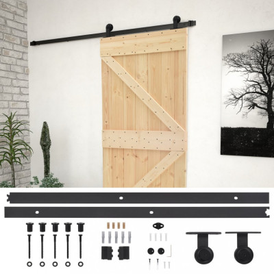 Ușă glisantă cu set feronerie, 80x210 cm, lemn masiv de pin foto