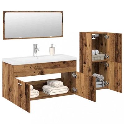 Set mobilier de baie, 4 piese, lemn vechi, lemn prelucrat foto