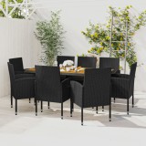 vidaXL Set mobilier de exterior, 9 piese, negru, poliratan 3120111