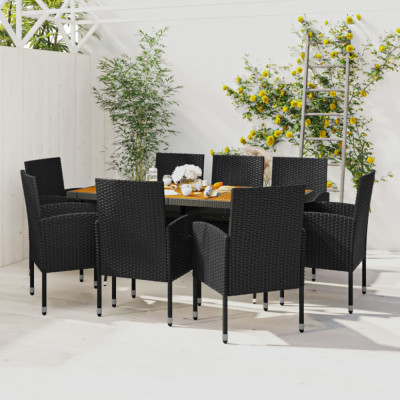 vidaXL Set mobilier de exterior, 9 piese, negru, poliratan foto