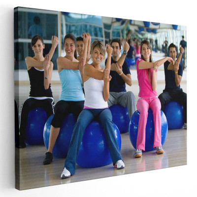 Tablou oameni pe mingi fitness facand exercitii Tablou canvas pe panza CU RAMA 20x30 cm foto