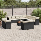Cumpara ieftin Gossi set mobilier de gradina cu perne, 14 piese, negru, poliratan