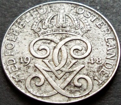 Moneda istorica 2 ORE - SUEDIA, anul 1948 *cod 127 = EXCELENTA! foto