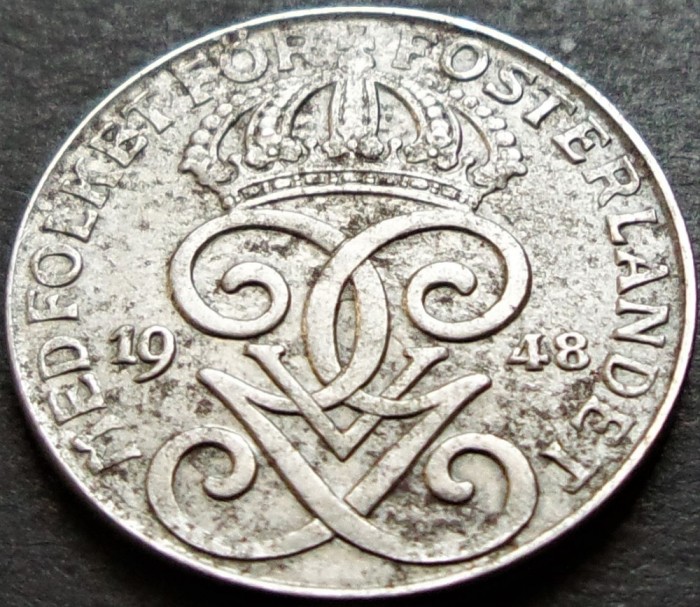 Moneda istorica 2 ORE - SUEDIA, anul 1948 *cod 127 = EXCELENTA!