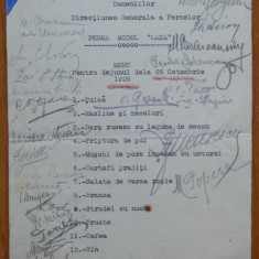 Meniu Ministerul Agriculturii ; Ferma model Laza , 25 Oct. 1925 , semnaturi