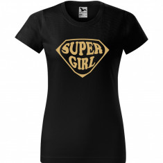 Tricou dama Malfini bumbac negru print "Super Girl", marimi XS, S, M, L, XL XXL