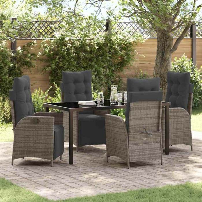 vidaXL Set de masă pentru grădină 5 pcs Gri Rattan poli