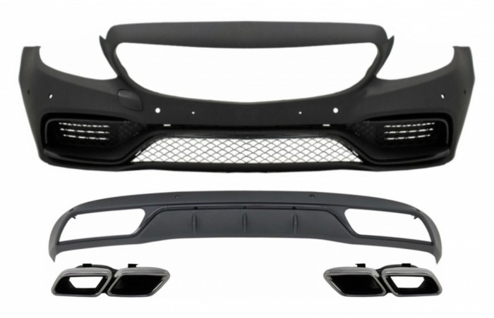 Bara fata fara grila centrala &amp; Difuzor cu Ornamente Evacuare Crom Mercedes C-Class W205 S205 (2014-2018) C63 Design Performance AutoTuning