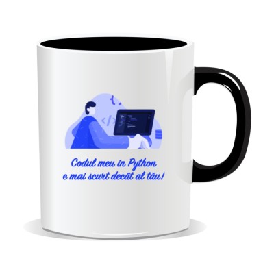 Cana personalizata cu mesaje pentru programatori, Codul meu in Python e mai scrut decat al tau foto
