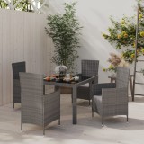 vidaXL Set mobilier de exterior cu perne, 5 piese, gri, poliratan 3094880