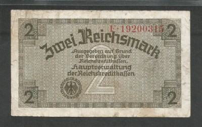 GERMANIA NAZISTA 2 MARCI REICHSMARK 1940 [17] P- 137b , 8 cifre , Litera F foto
