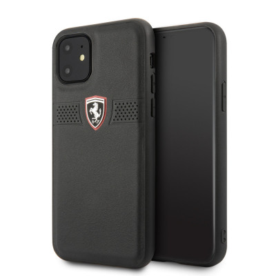 Husa Piele Ferrari Off Track Grained pentru Apple iPhone 11, Neagra FEOBAHCN61BK foto