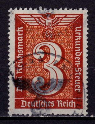 ✅ ( S38 ) Germania Reich 1939/&amp;#039;45 rar timbru fiscal/documente 3 Reichsmark , stampila oficiala ( poate diferi ! ) foto