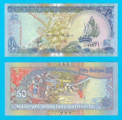 Maldive (p#21) 50 Rufiyaa 2000 UNC &amp;#039;Piața săptăm&amp;acirc;nală&amp;#039; serie: C189671 foto