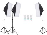 Kit 3 softboxuri , soclu E27, 3x becuri foto 85W, Negru, Oem
