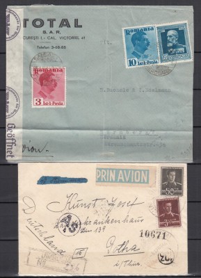 ROMANIA LOT 2 PLICURI CIRCULATE+PRIN AVION JIMBOLIA BUCURESTI GERMANIA CENZURAT foto