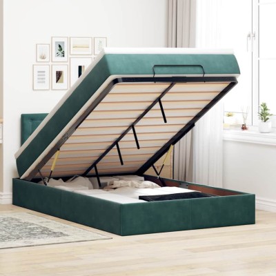 vidaXL Cadru de pat otoman cu saltea verde &amp;icirc;nchis 120x200cm catifea 3311912 foto