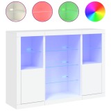 Cumpara ieftin Servanta cu lumini LED, 3 buc., alb, lemn prelucrat