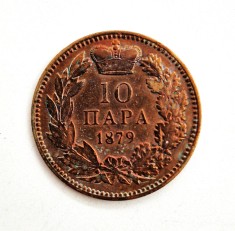 moneda bronz SERBIA 10 Para 1879 aUNC Milan Obrenovic IV km # 8
