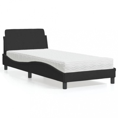 vidaXL Pat cu saltea, Dover, negru, 90x190 cm, catifea 3208313 foto
