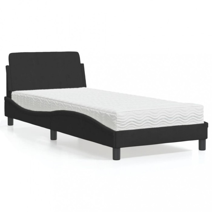 vidaXL Pat cu saltea, Dover, negru, 90x190 cm, catifea 3208313