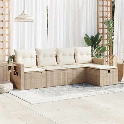 vidaXL Set canapele de grădină cu perne, 5 piese, bej, poliratan 3325464 foto